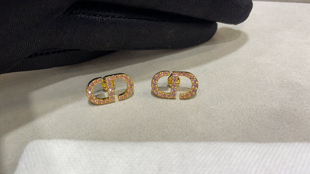 Dior Petit CD Cubic Zirconia Gold Stud Earrings