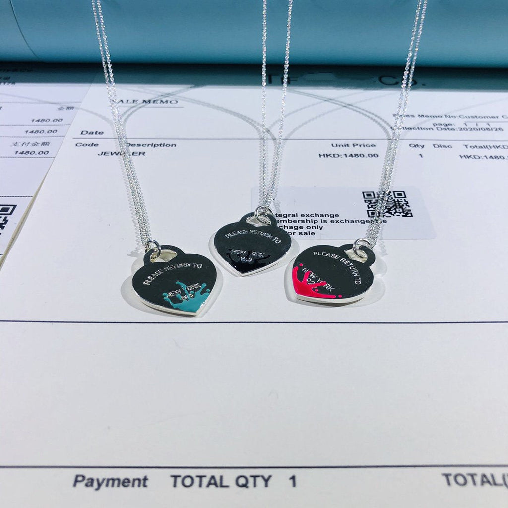 Tiffany Colour Heart Splash Tag Necklace