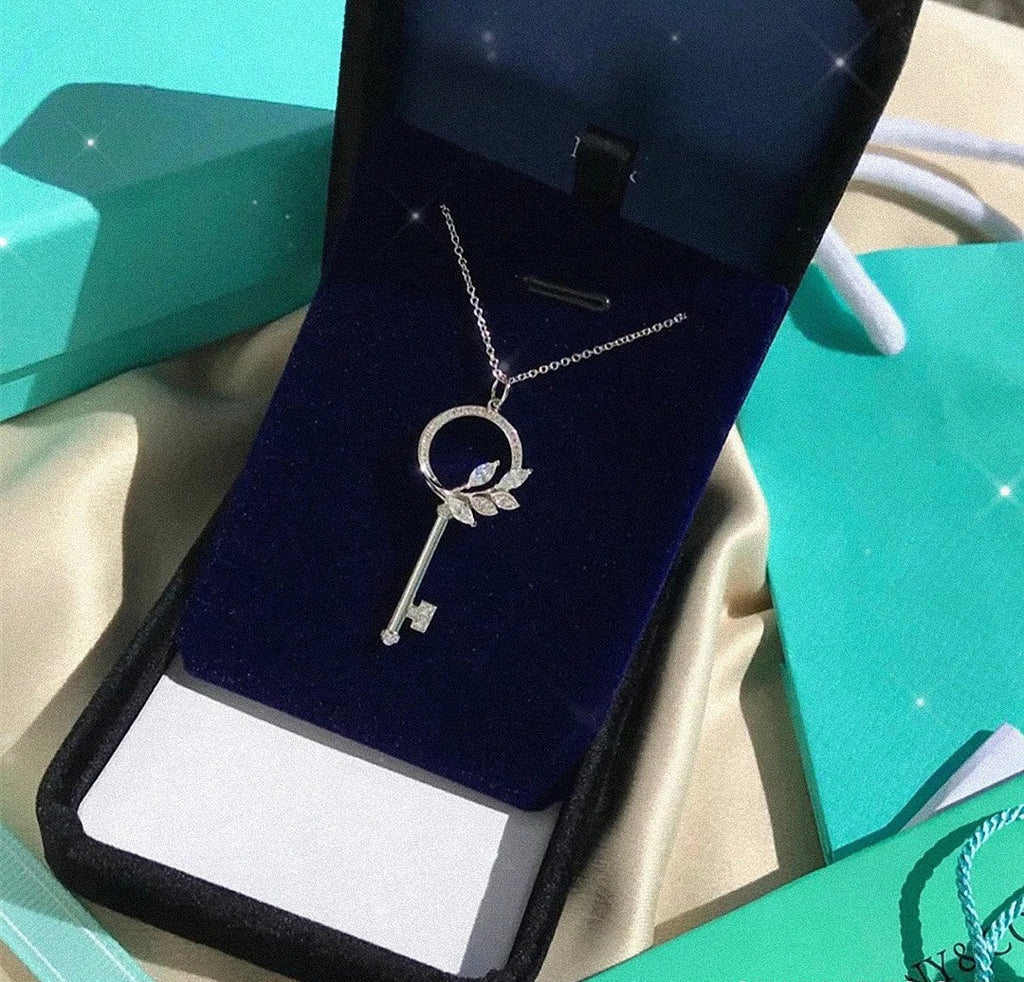 Tiffany Victoria Cubic Zirconia Pink Gold Vine Circle Key Necklace