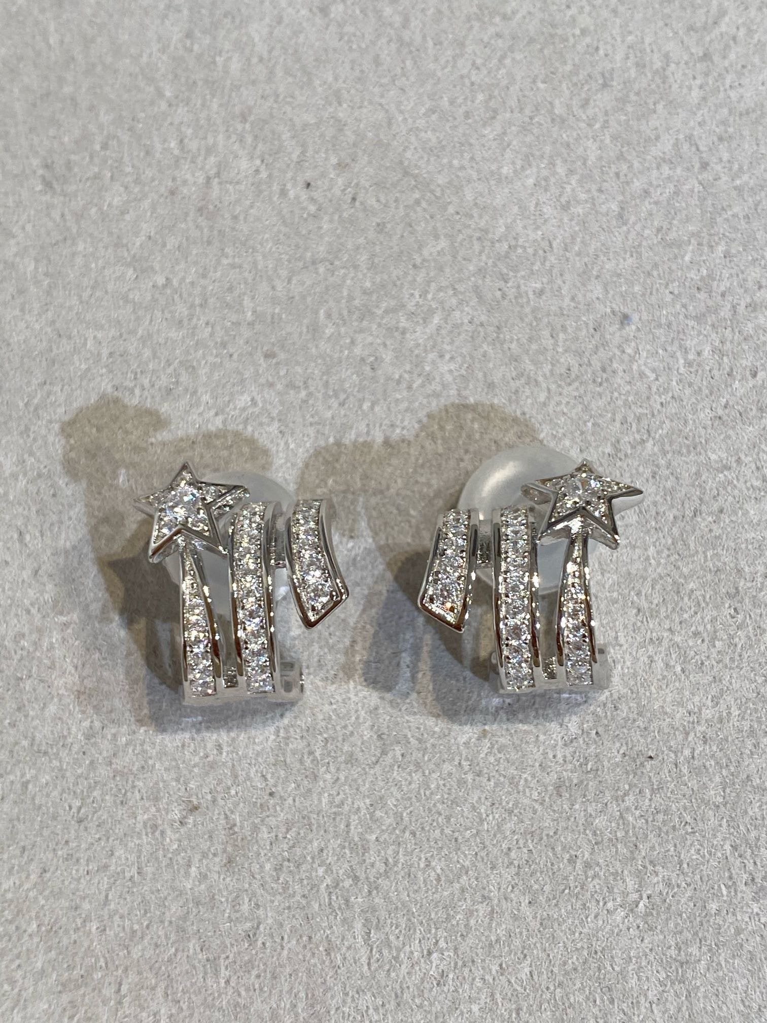 Chanel Star Double Row Cubic Zirconia Silver Earrning