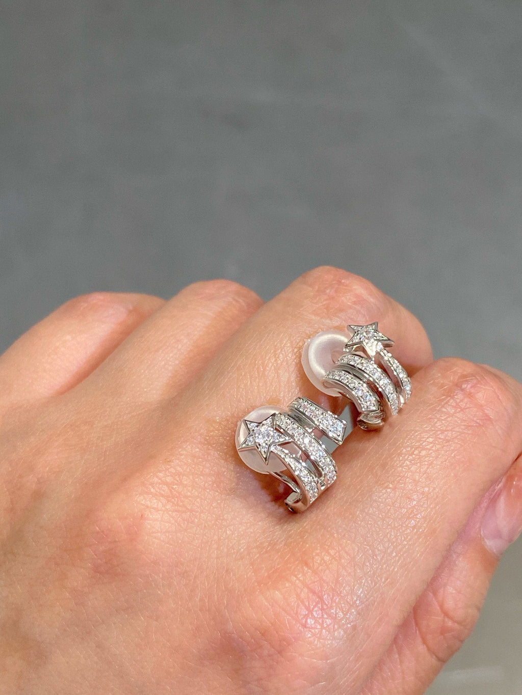 Chanel Star Double Row Cubic Zirconia Silver Earrning
