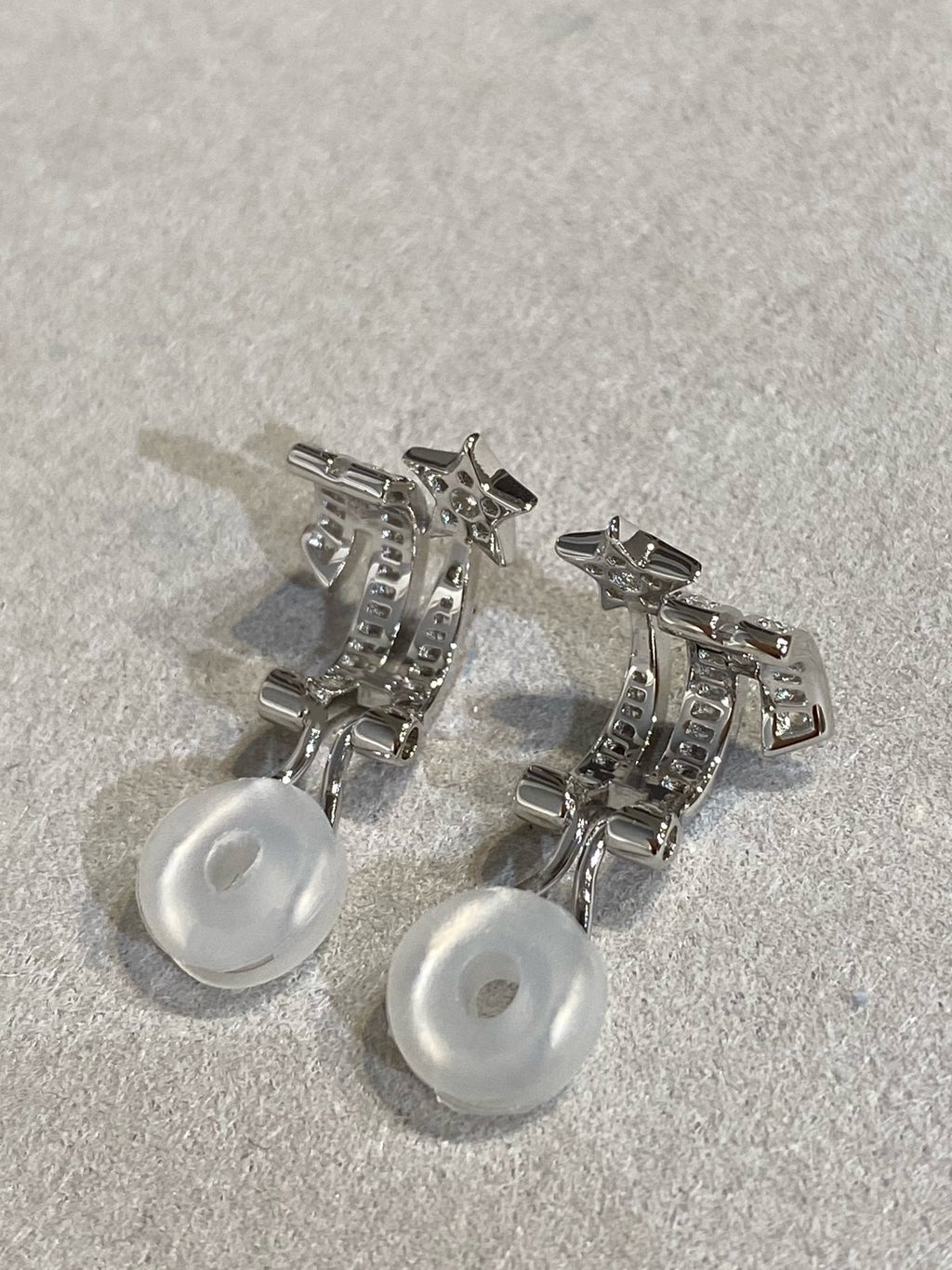 Chanel Star Double Row Cubic Zirconia Silver Earrning