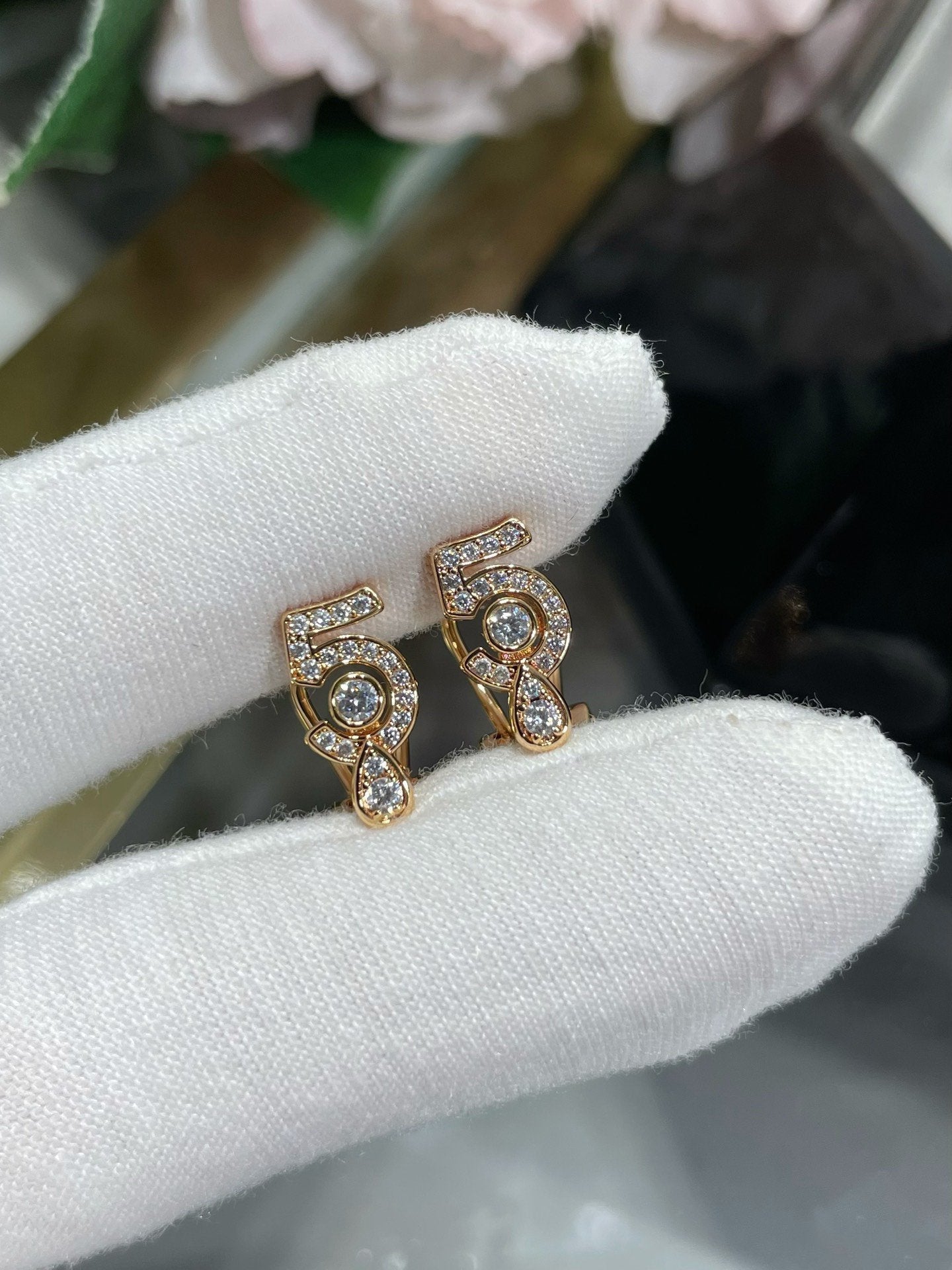 Chanel No5 Cubic Zirconia Stud Earrings