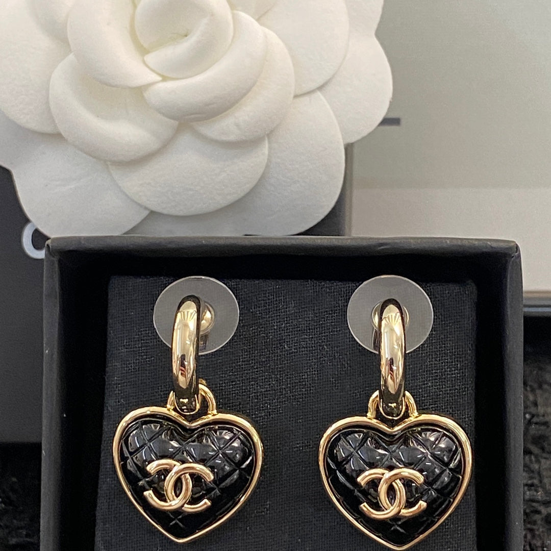 Chanel Heart Quilted Drop Earrings