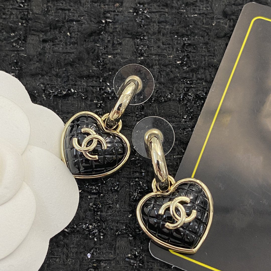 Chanel Heart Quilted Drop Earrings