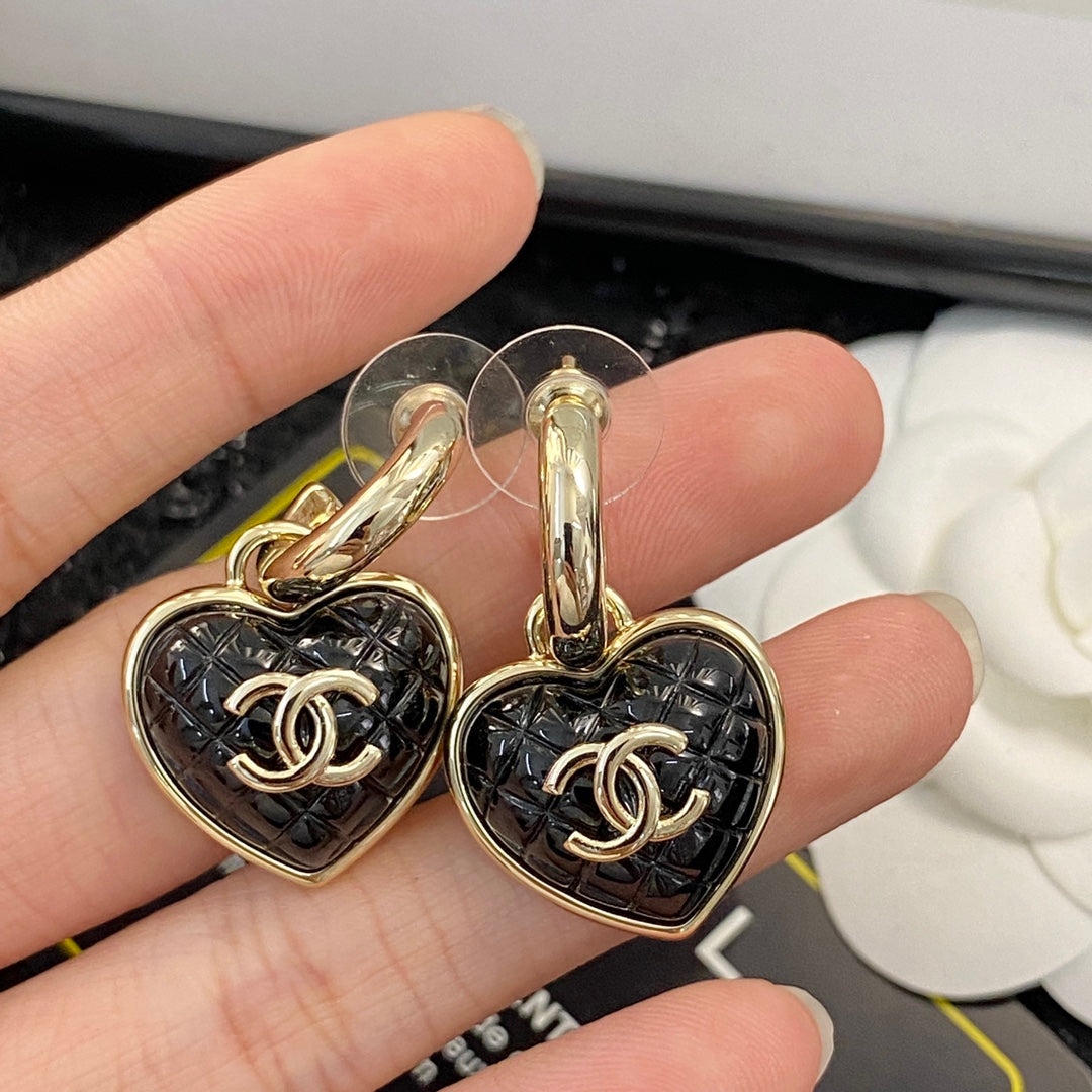 Chanel Heart Quilted Drop Earrings