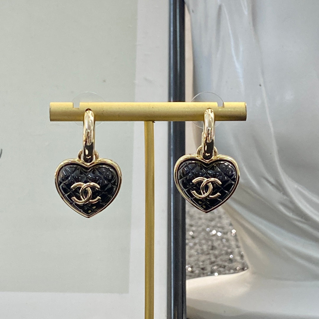 Chanel Heart Quilted Drop Earrings