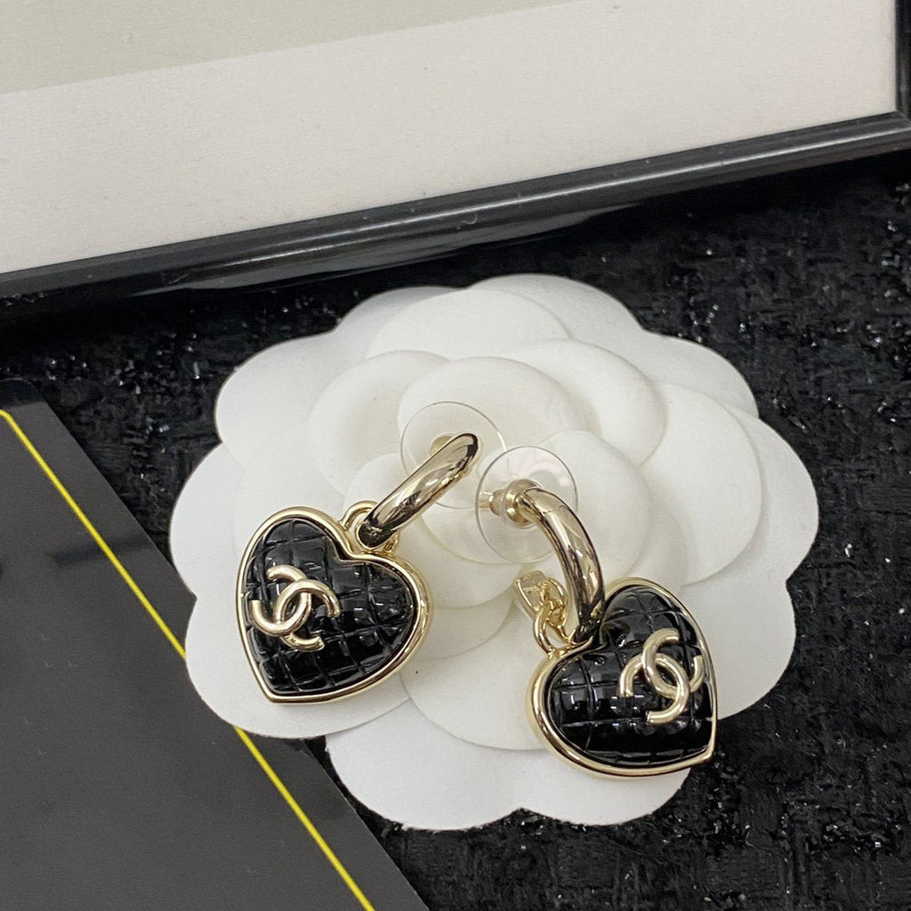 Chanel Heart Quilted Drop Earrings