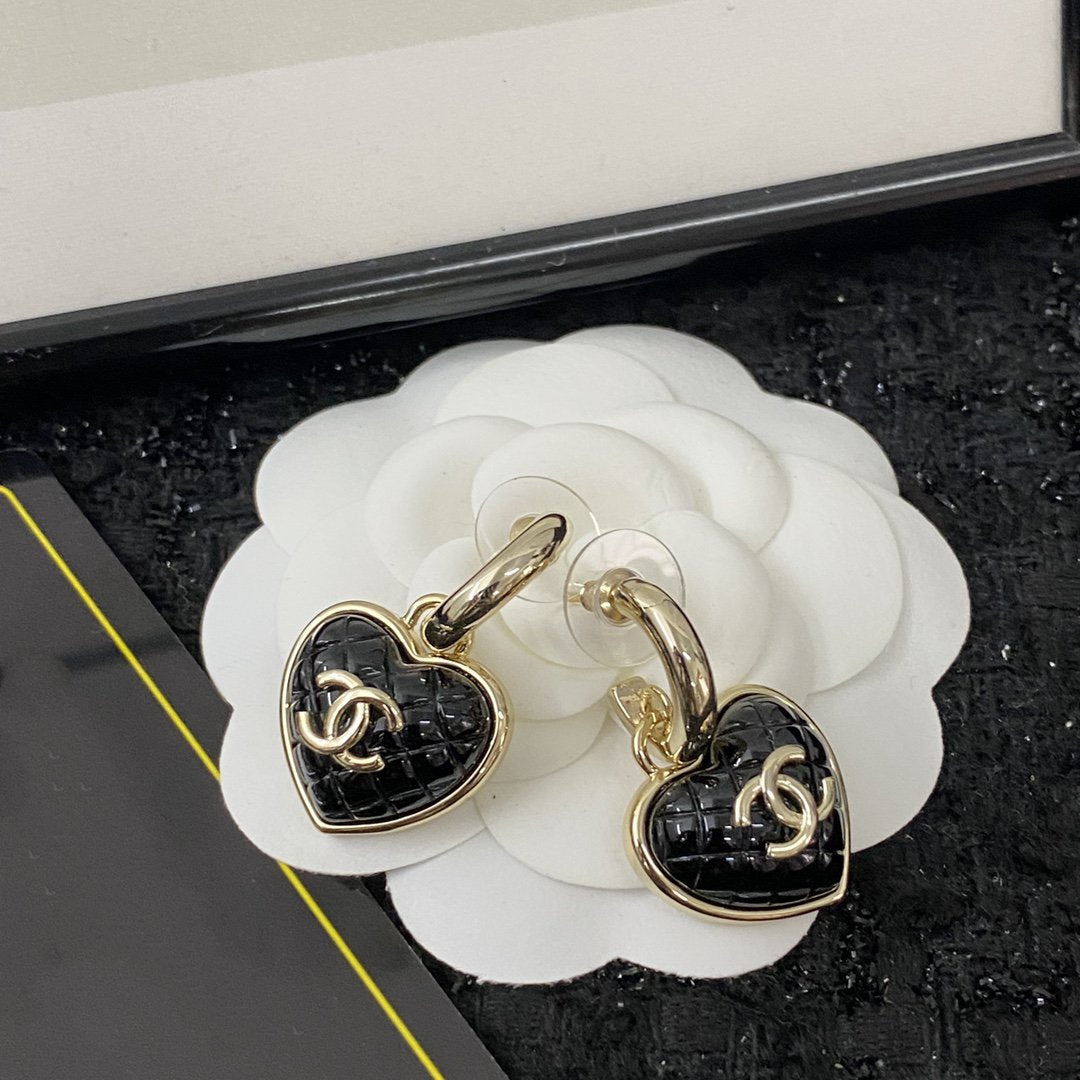 Chanel Heart Quilted Drop Earrings
