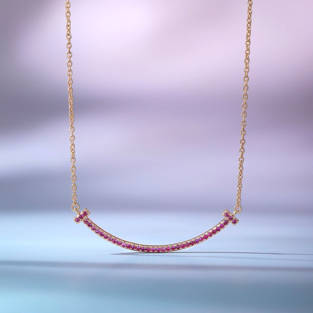 Tiffany Big Smile Pendant Pink Cubic Zirconia Necklace