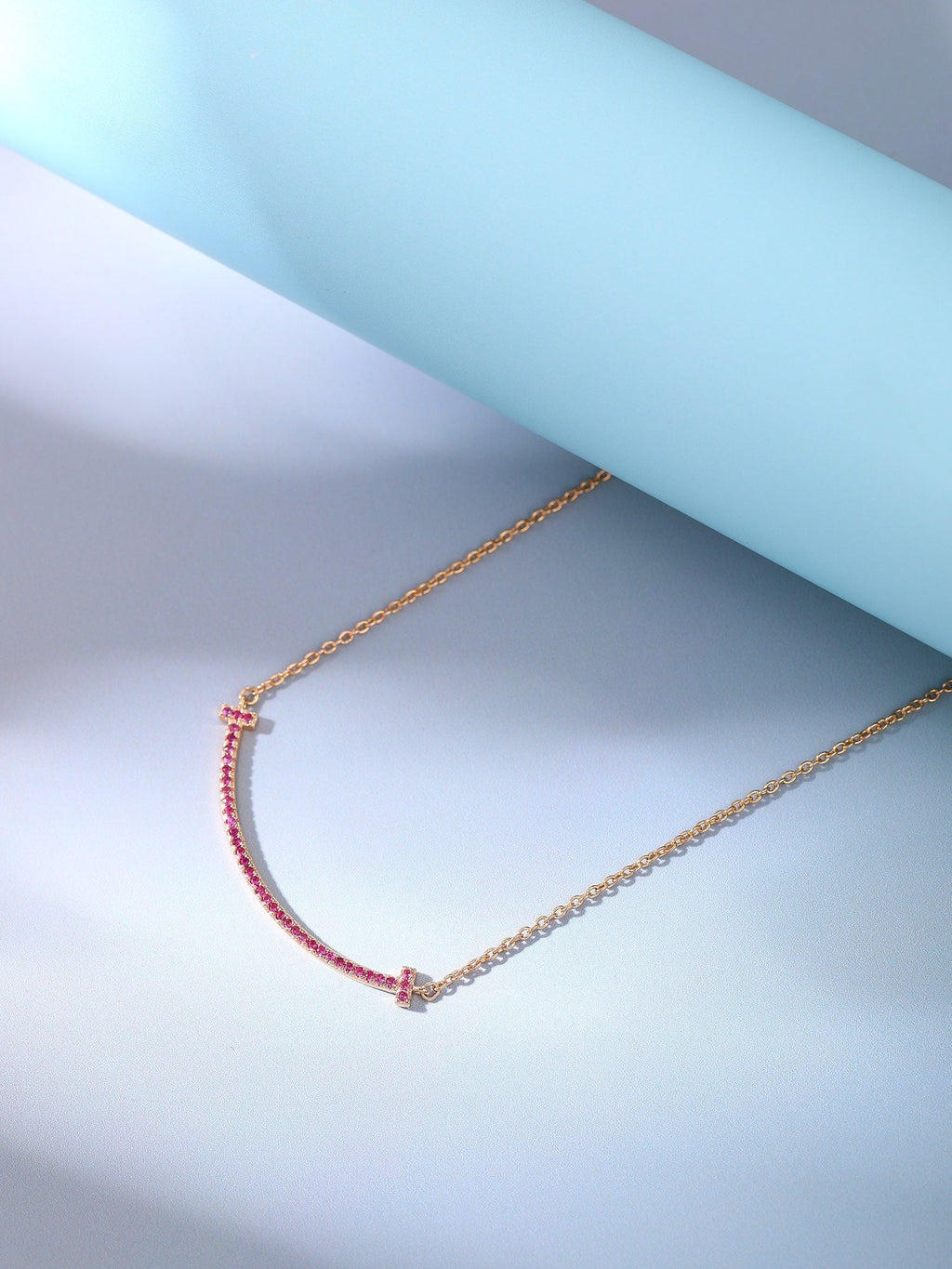 Tiffany Big Smile Pendant Pink Cubic Zirconia Necklace