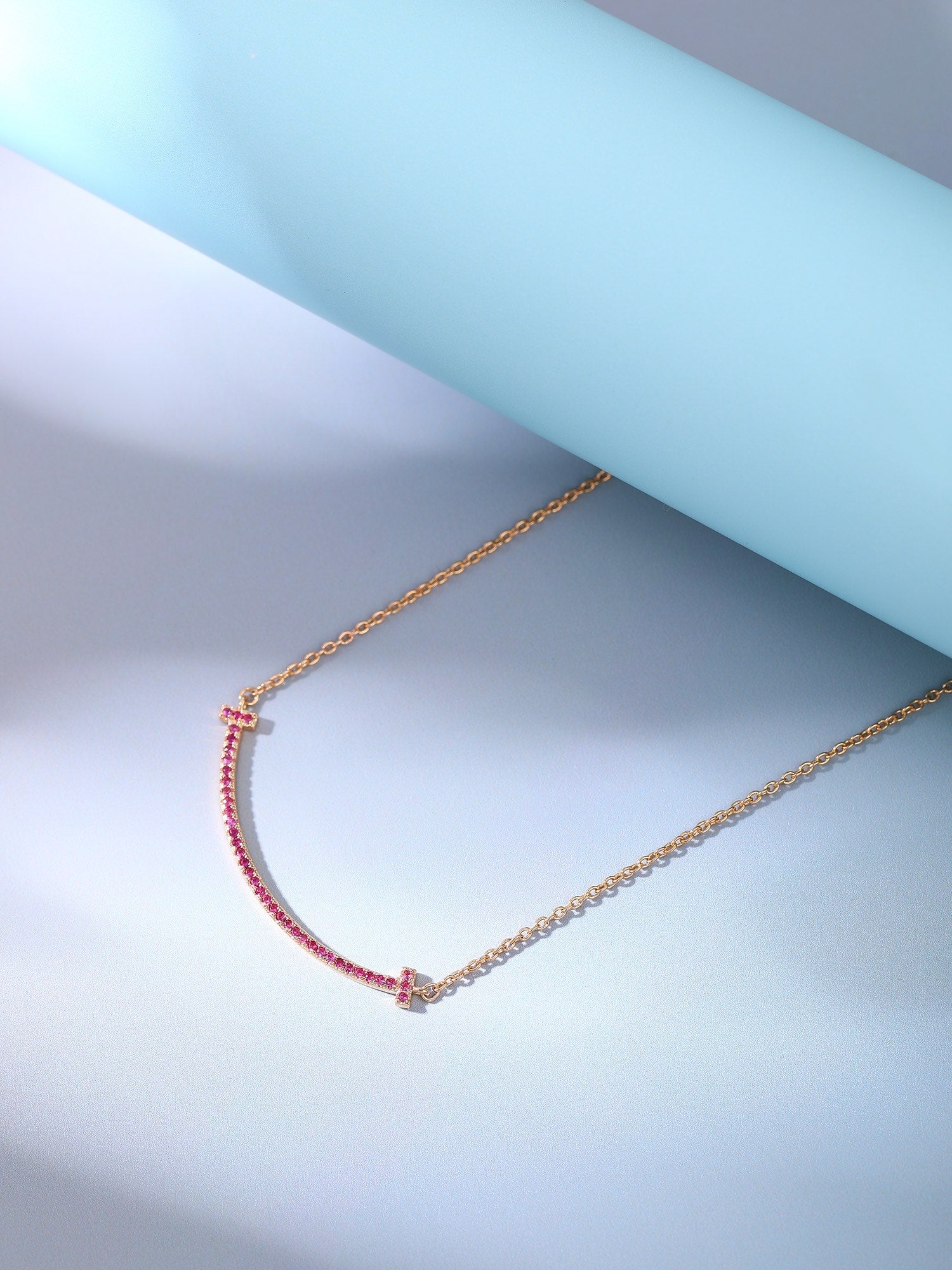 Tiffany Big Smile Pendant Pink Cubic Zirconia Necklace