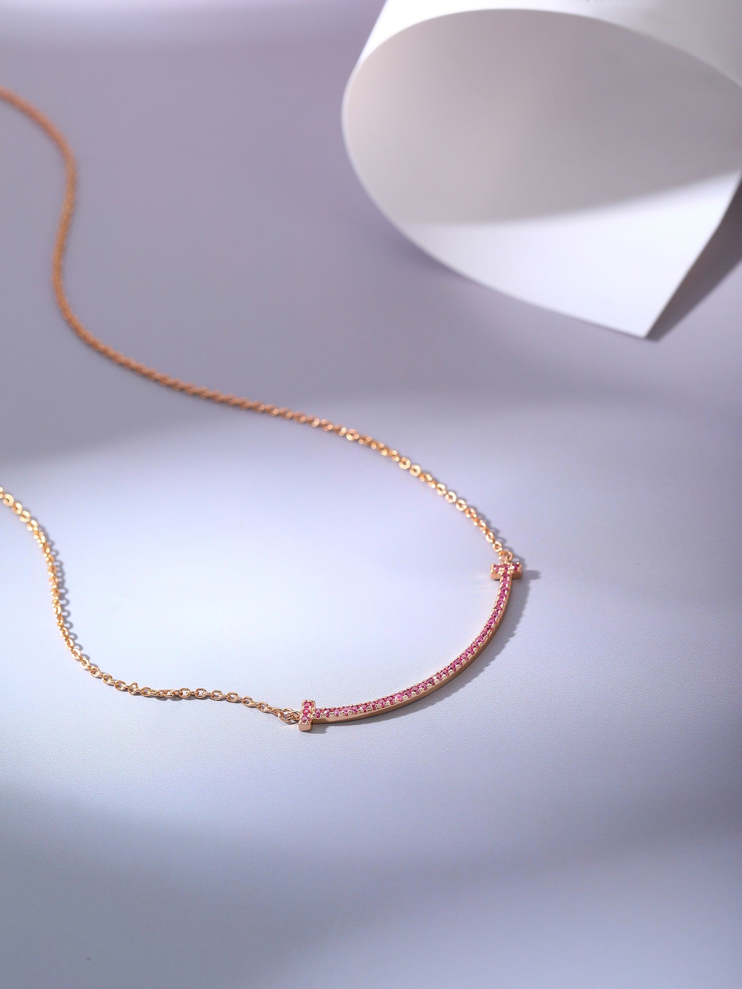 Tiffany Big Smile Pendant Pink Cubic Zirconia Necklace
