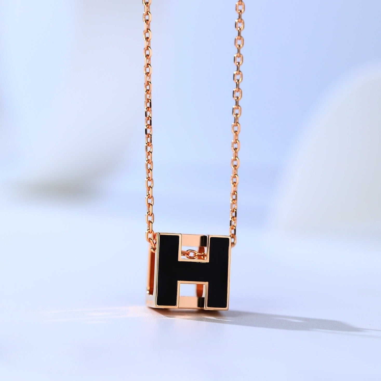 Hermes H Cage Pink Gold Necklace