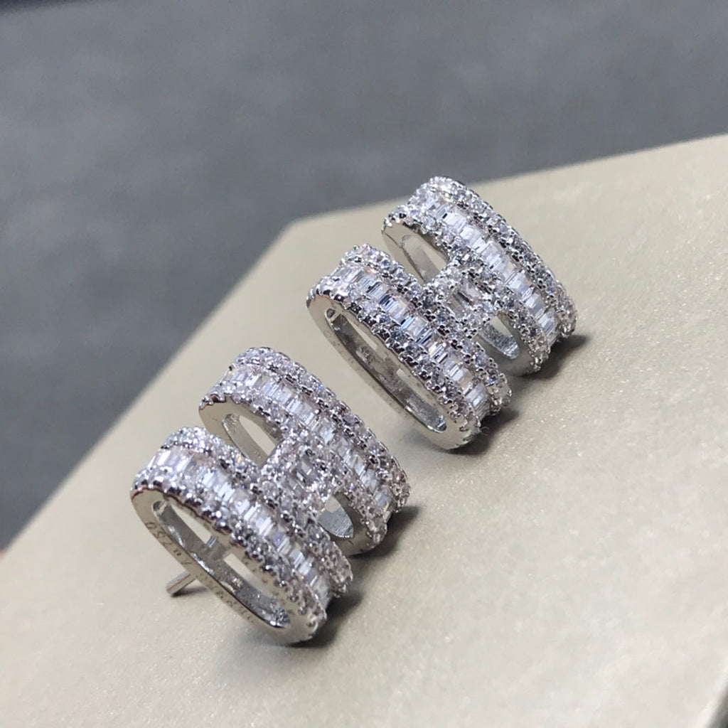Hermes Clic H Silver Cubic Zirconia Earrings