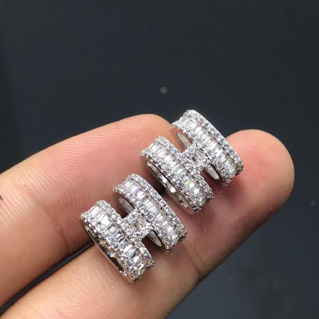 Hermes Clic H Silver Cubic Zirconia Earrings