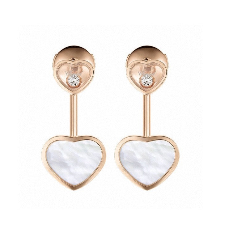 Chopard Happy Heart Pink Gold Drop Earrings