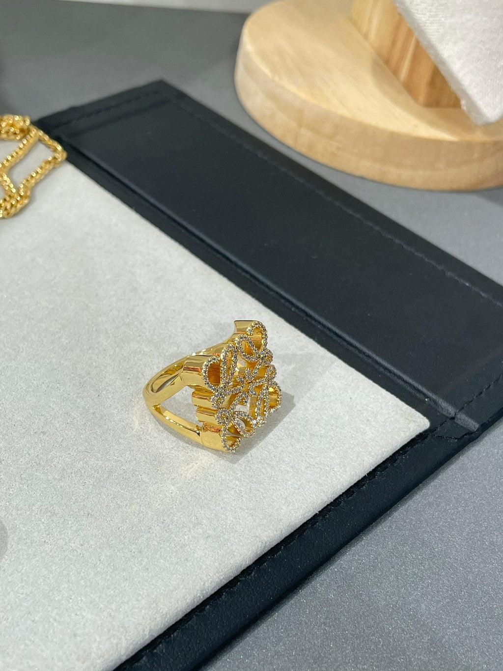 Dior Annagram Cubic Zirconia Paved Gold Ring