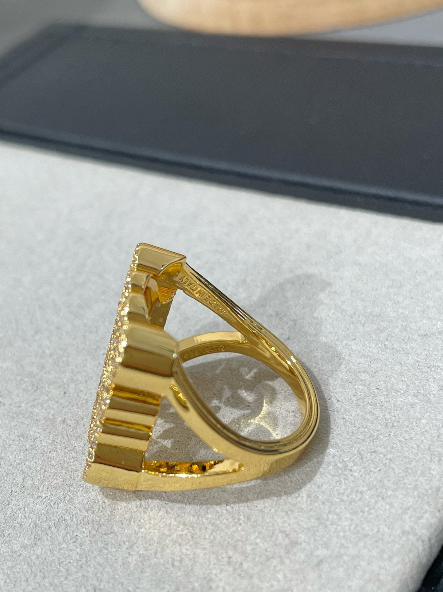Dior Annagram Cubic Zirconia Paved Gold Ring