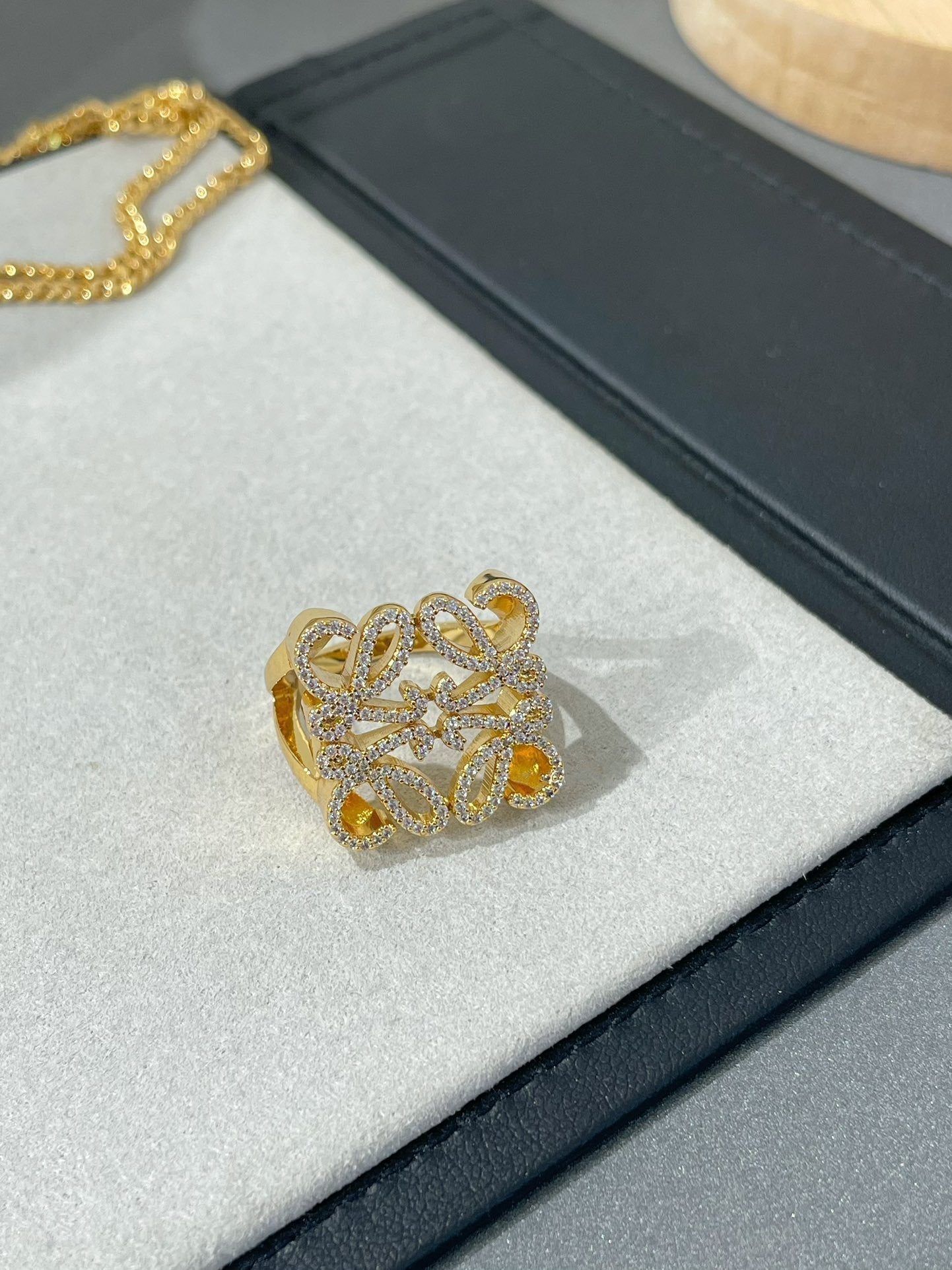 Dior Annagram Cubic Zirconia Paved Gold Ring