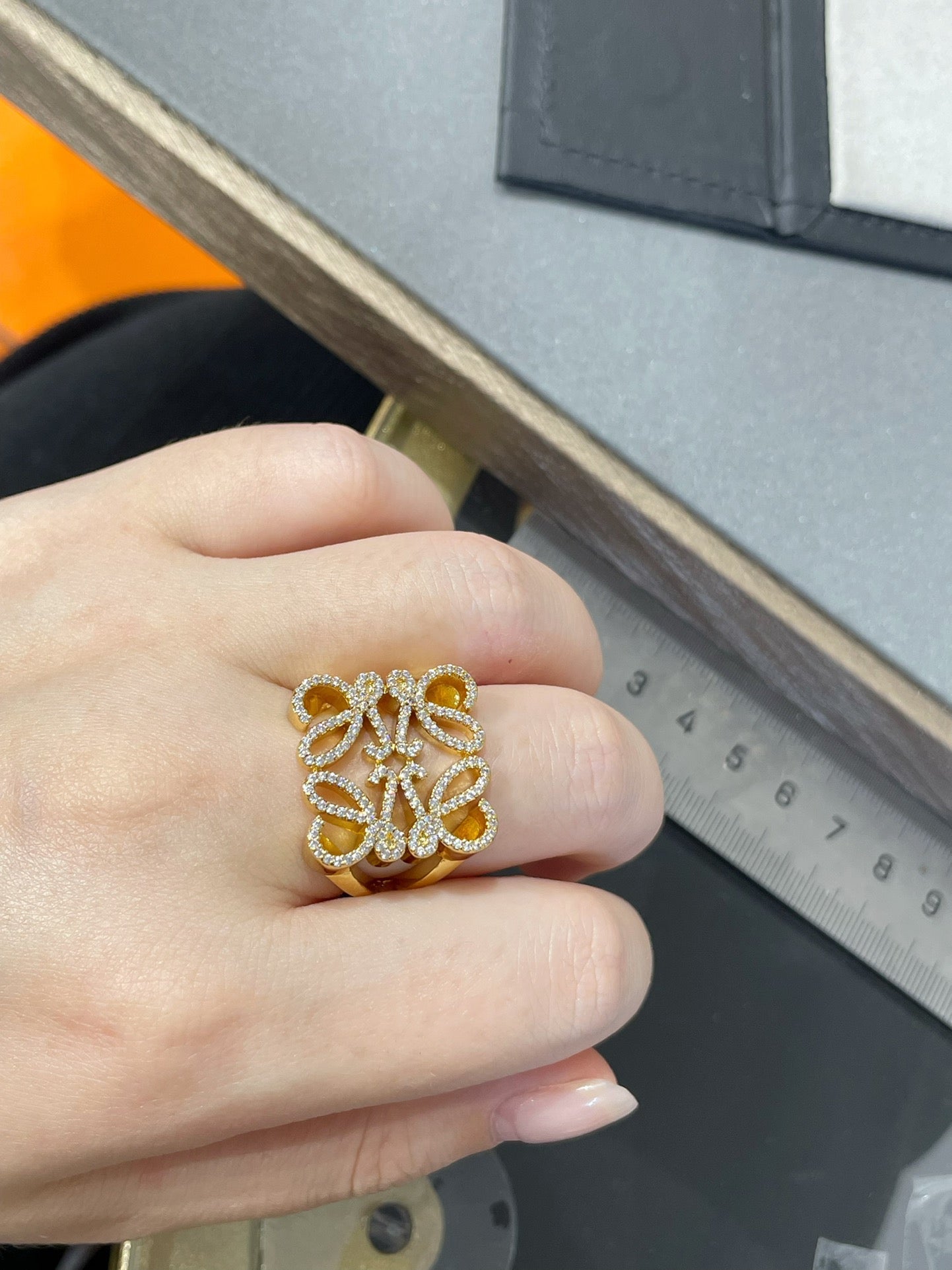 Dior Annagram Cubic Zirconia Paved Gold Ring