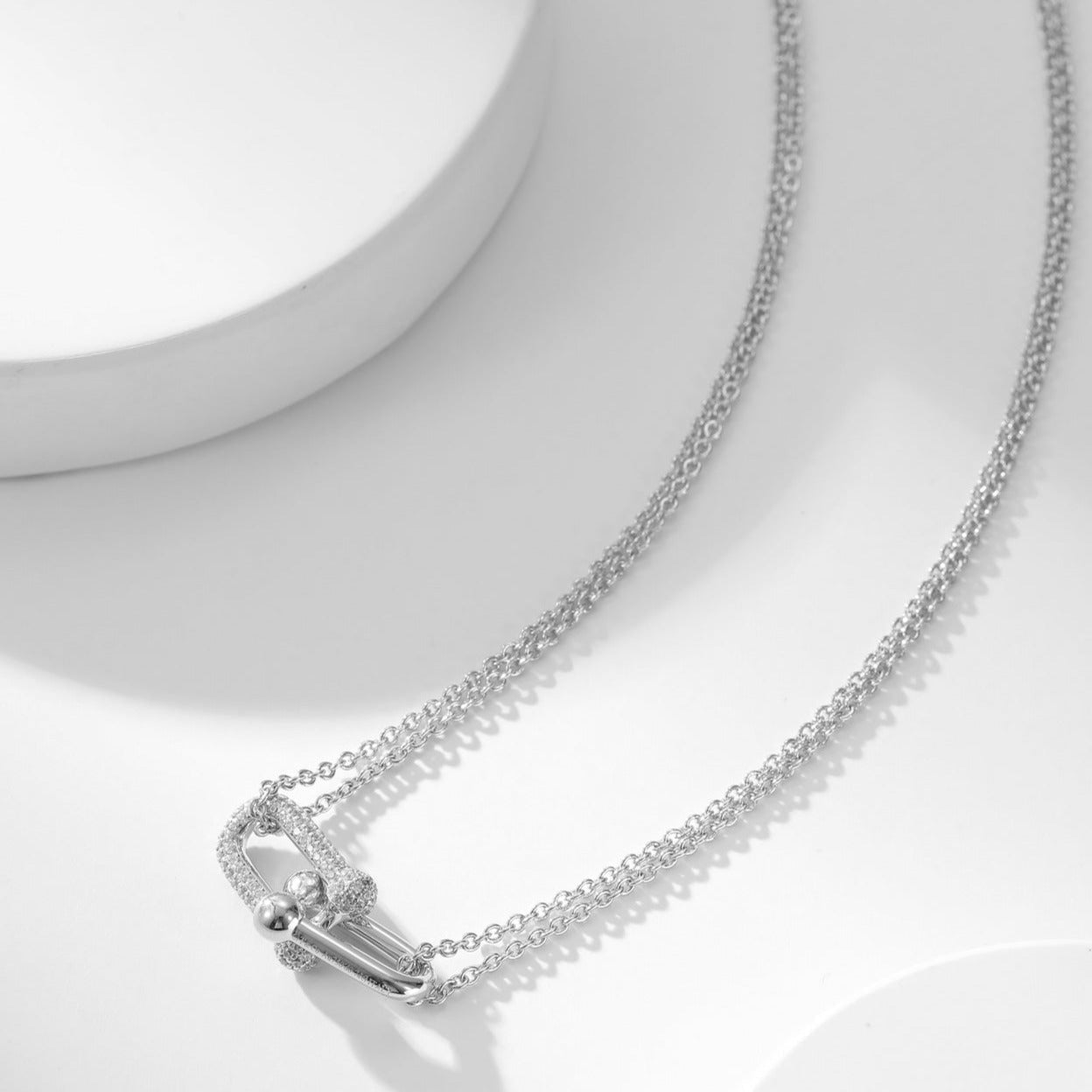 Tiffany Hardwear Cubic Zirconia Pendant Double Chain Necklace