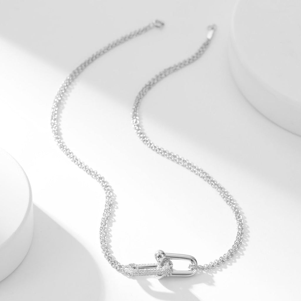 Tiffany Hardwear Cubic Zirconia Pendant Double Chain Necklace