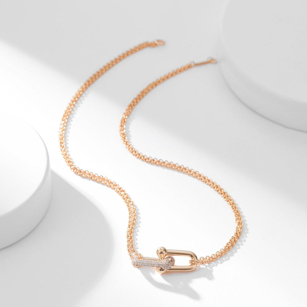 Tiffany Hardwear Cubic Zirconia Pendant Double Chain Necklace