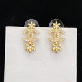 Chanel Double Flower Gold Cubic Zirconia Drop Earrings