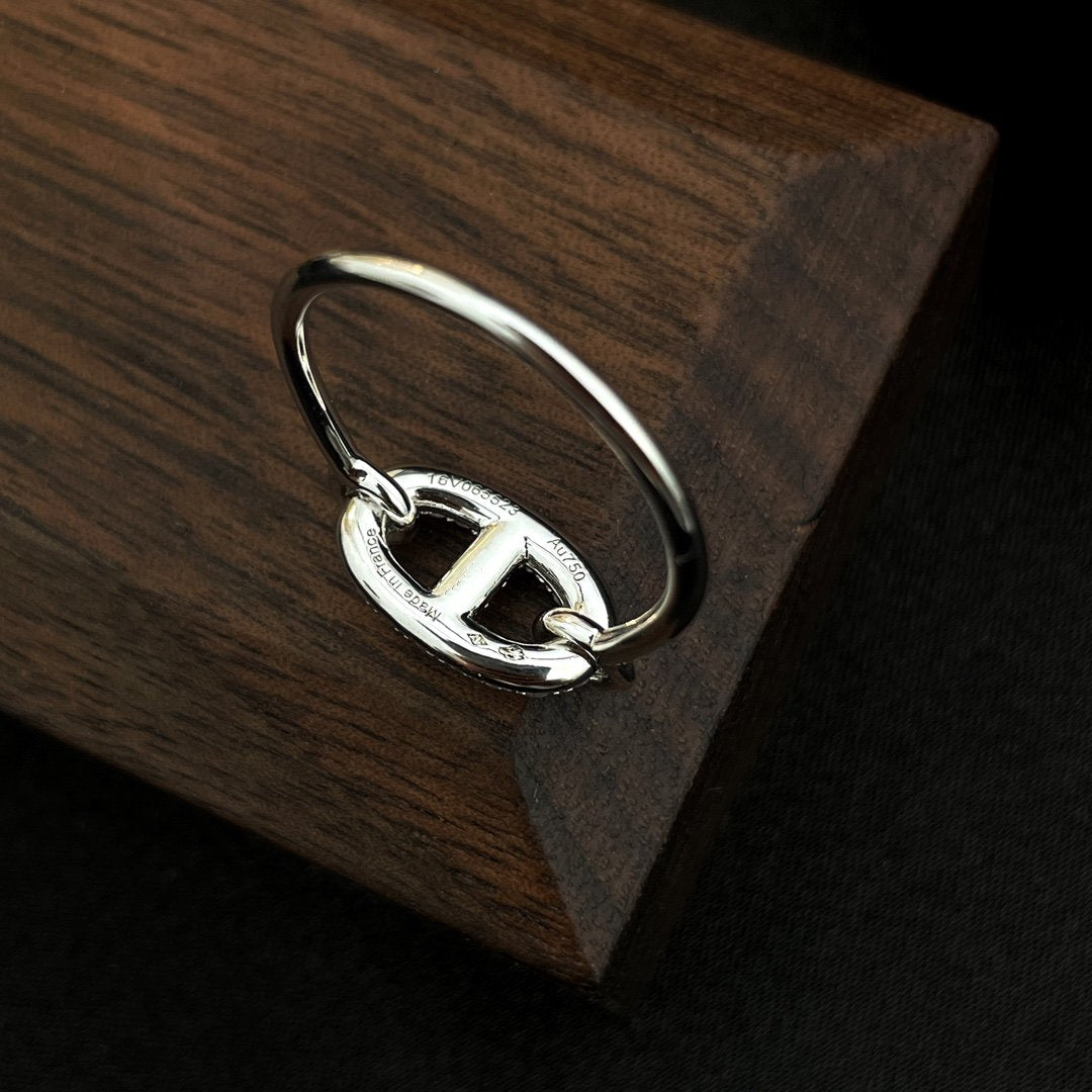 Hermes Ronde Small Silver Diamond Ring