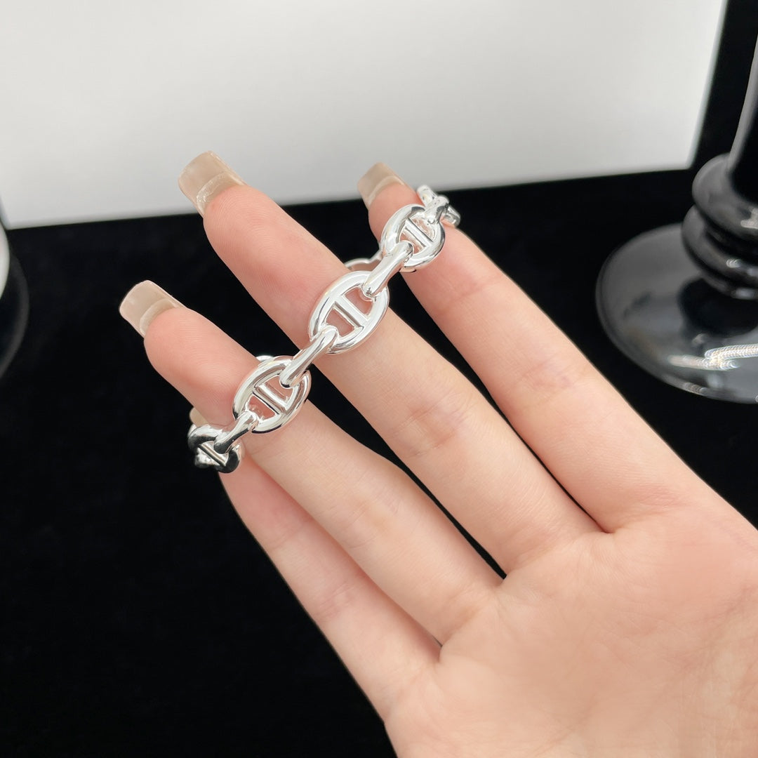 Hermes Chaine Silver Open Bracelet