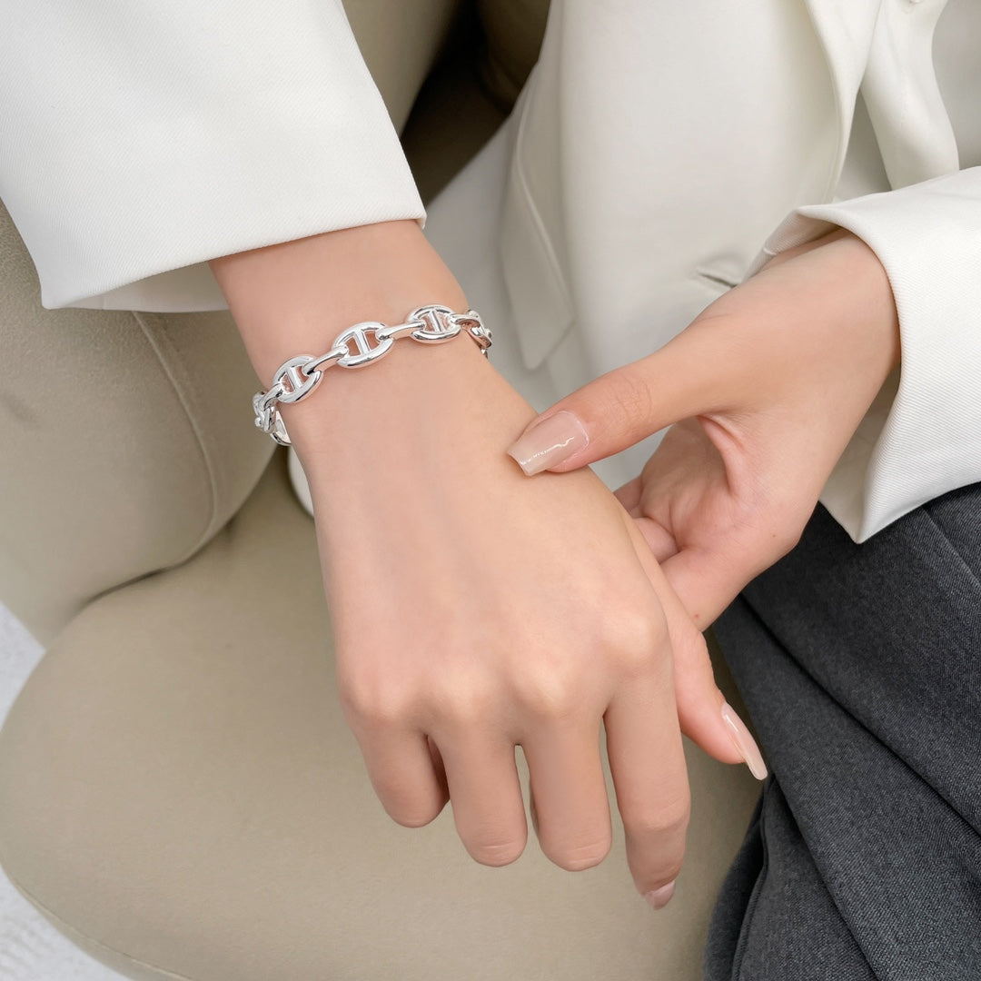 Hermes Chaine Silver Open Bracelet