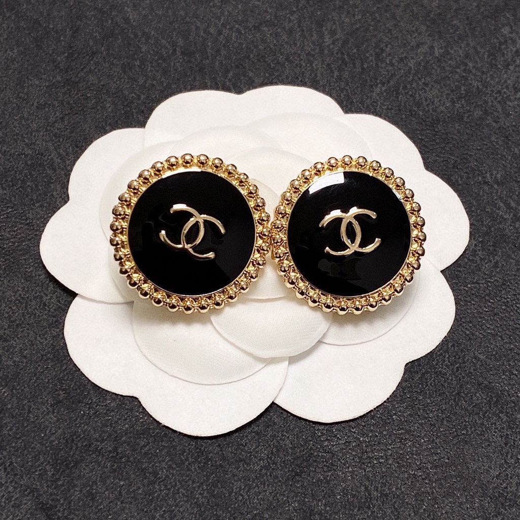 Chanel Circle Pink Gold Enamel Stud Earrings