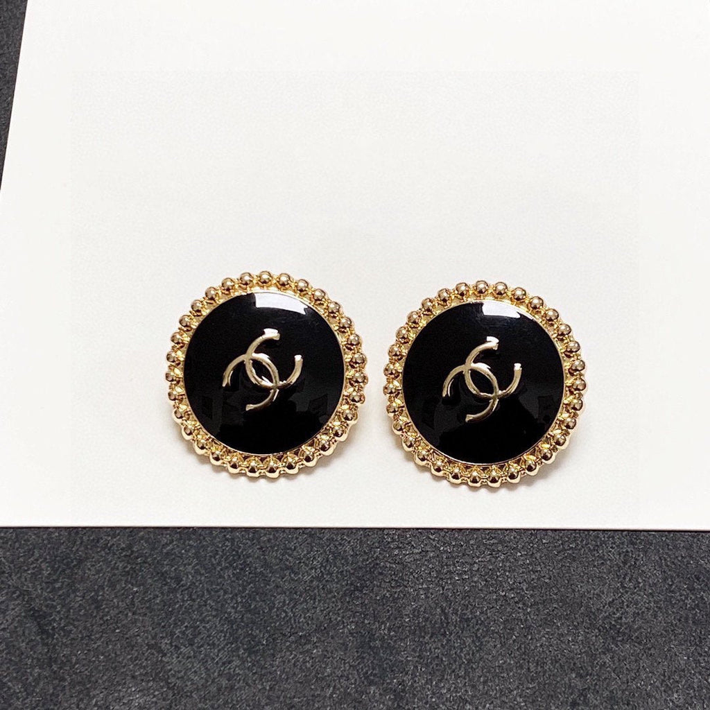 Chanel Circle Pink Gold Enamel Stud Earrings