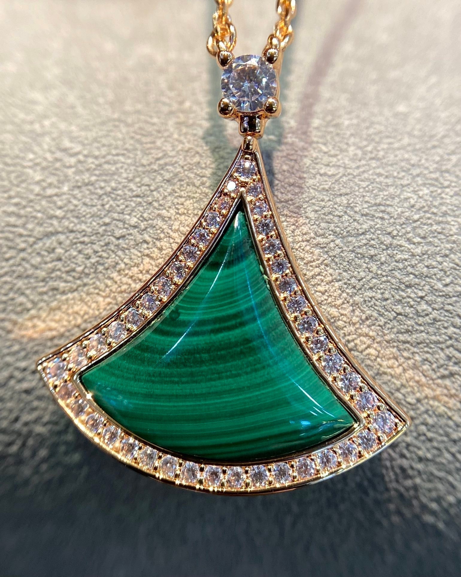 Bvlgari Dream Malachite Cubic Zirconia Paved Pink Gold Necklace