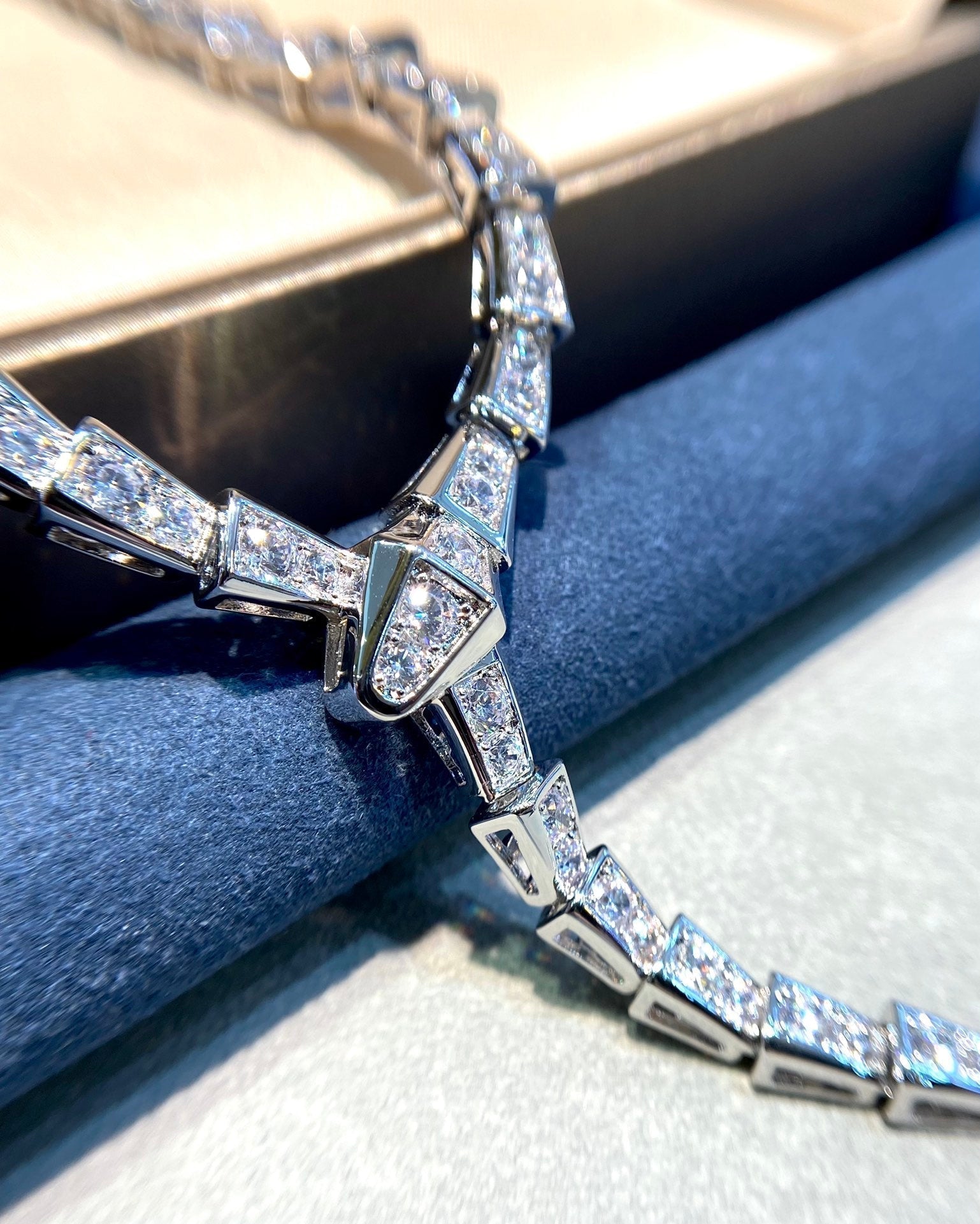 Bvlgari Serpent Cubic Zirconia Paved Slim Silver Necklace