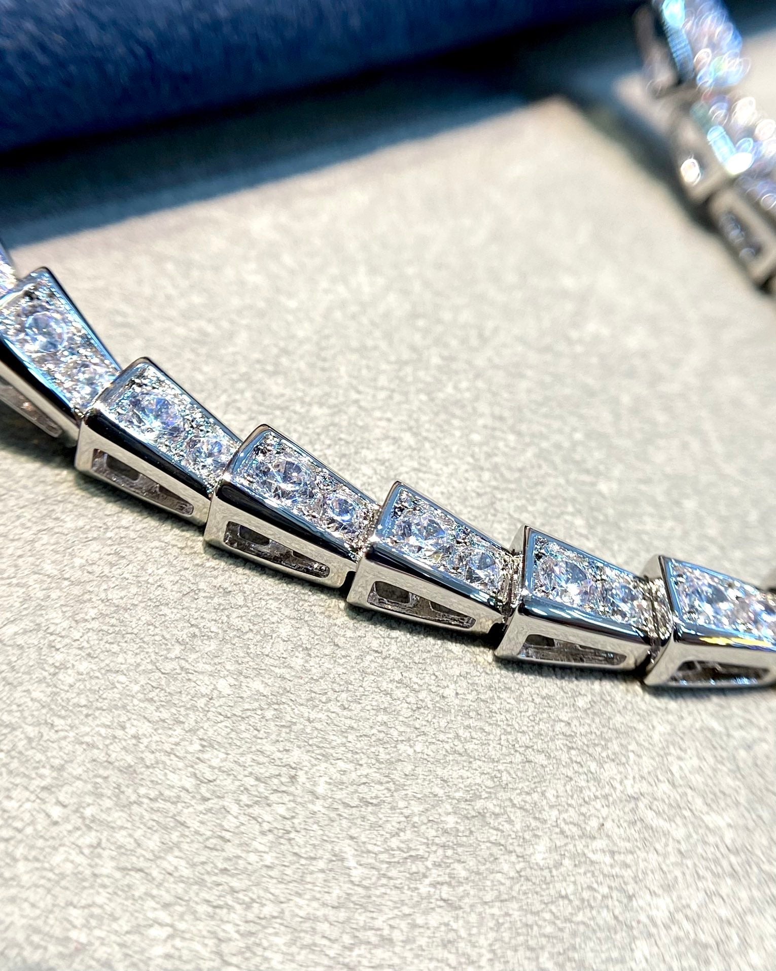 Bvlgari Serpent Cubic Zirconia Paved Slim Silver Necklace