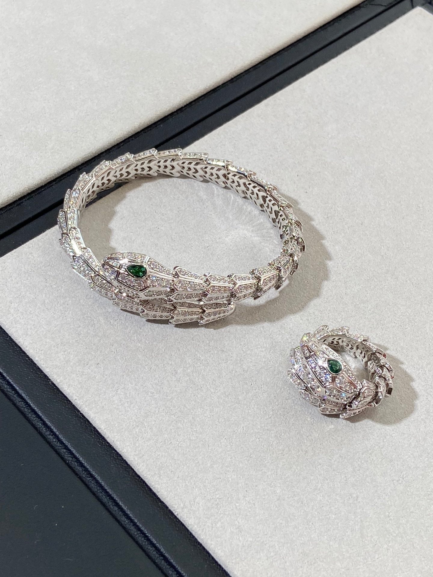 Bvlgari Serpent Malachite Silver Cubic Zirconia Paved Bracelet