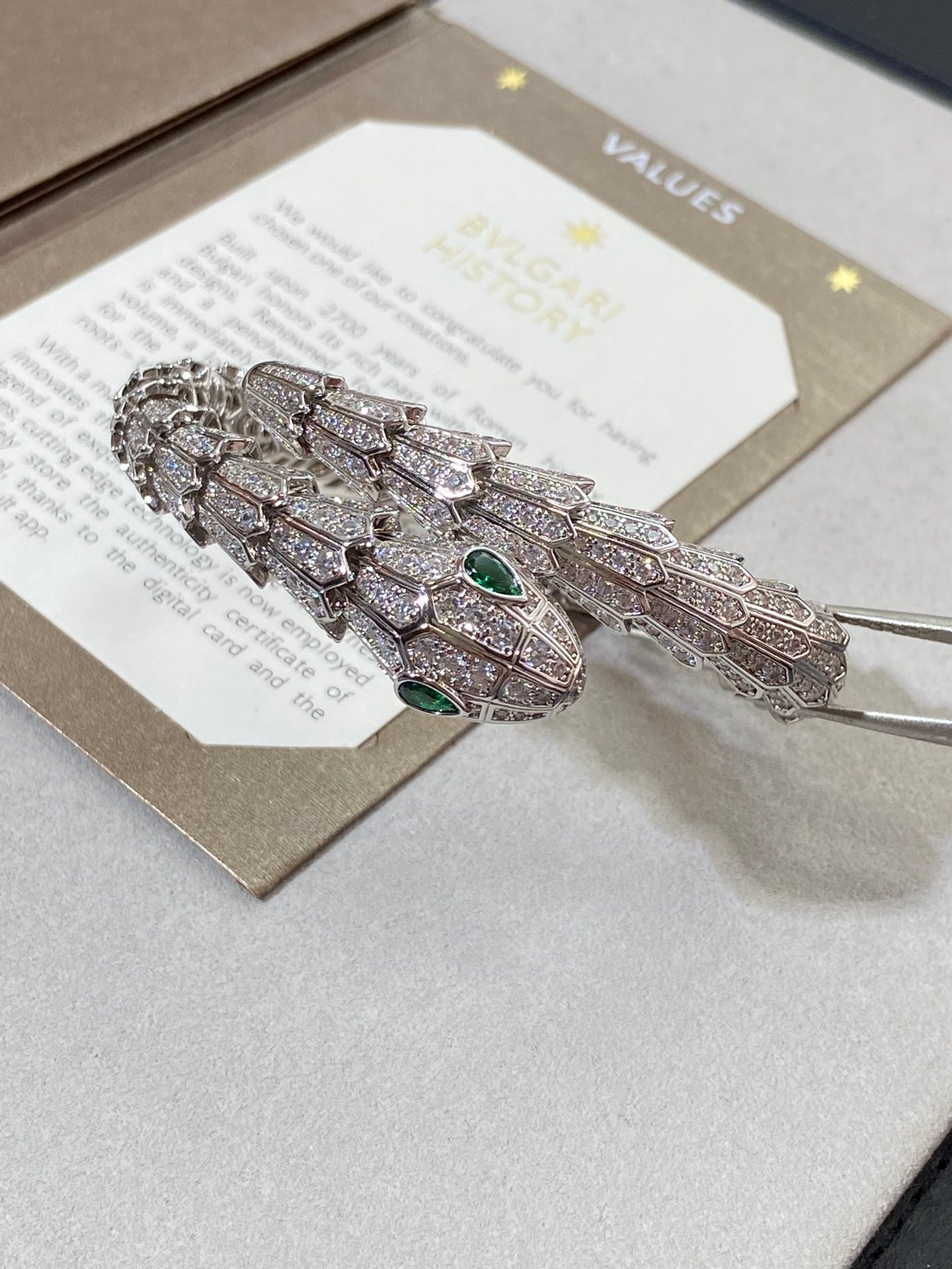 Bvlgari Serpent Malachite Silver Cubic Zirconia Paved Bracelet