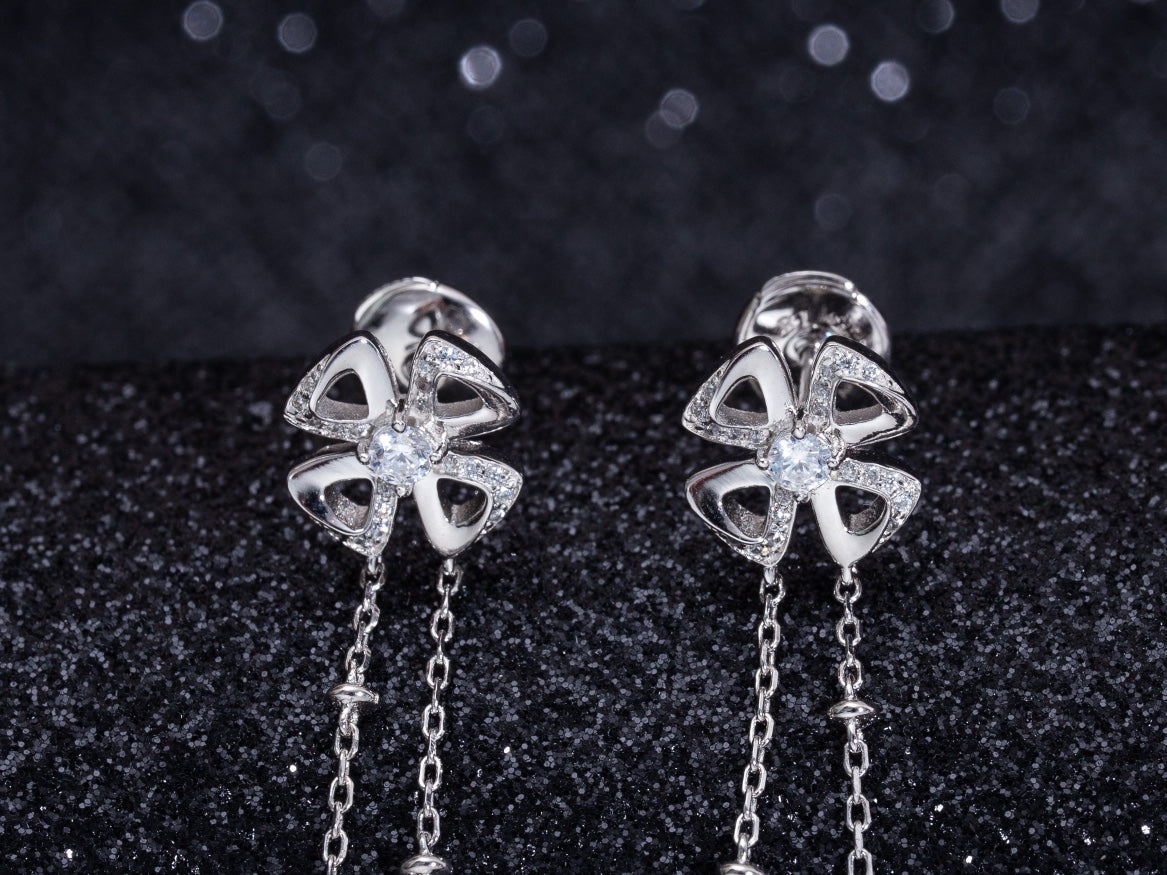 Bvlgari Fiorever Silver Cubic Zirconia Drop Earrings