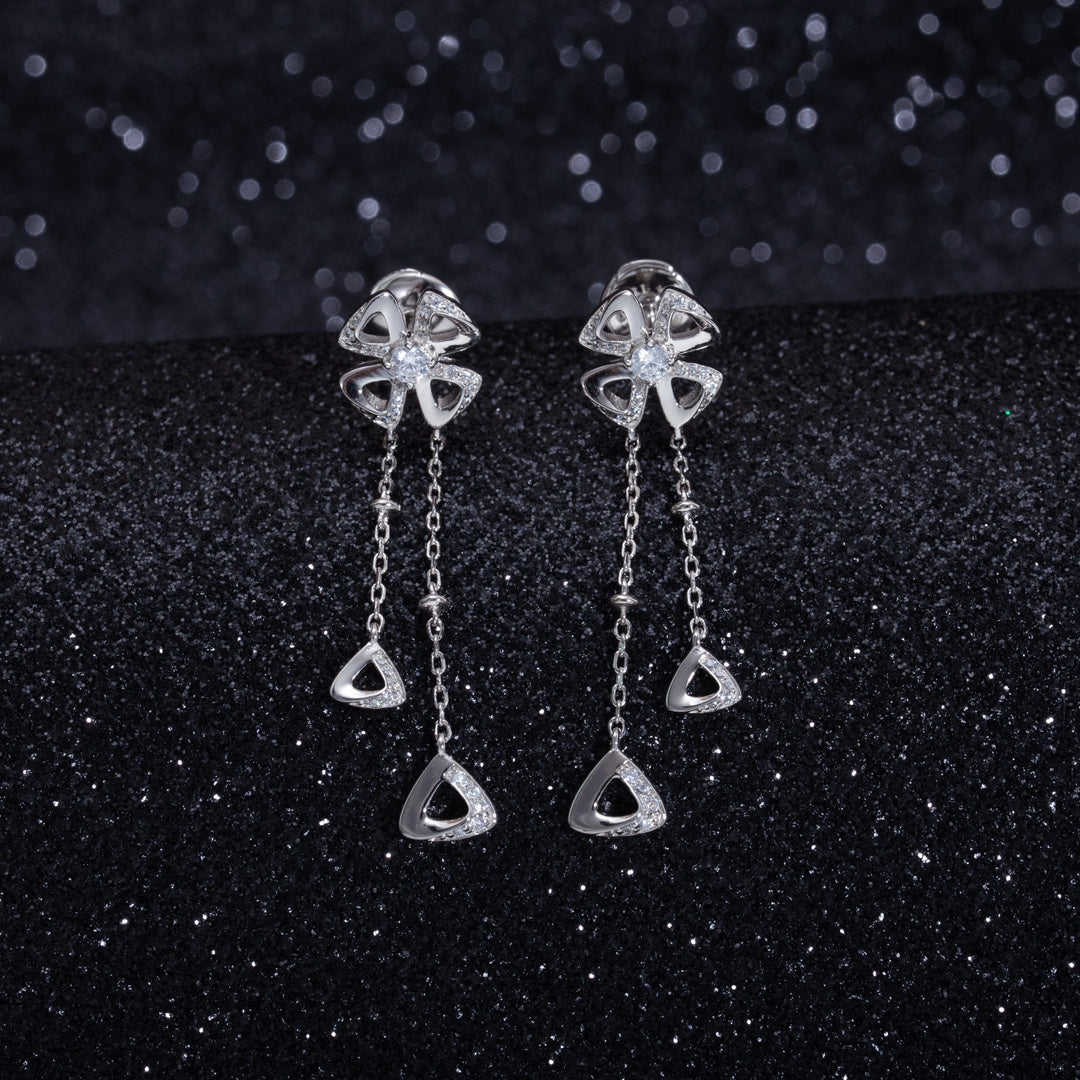 Bvlgari Fiorever Silver Cubic Zirconia Drop Earrings