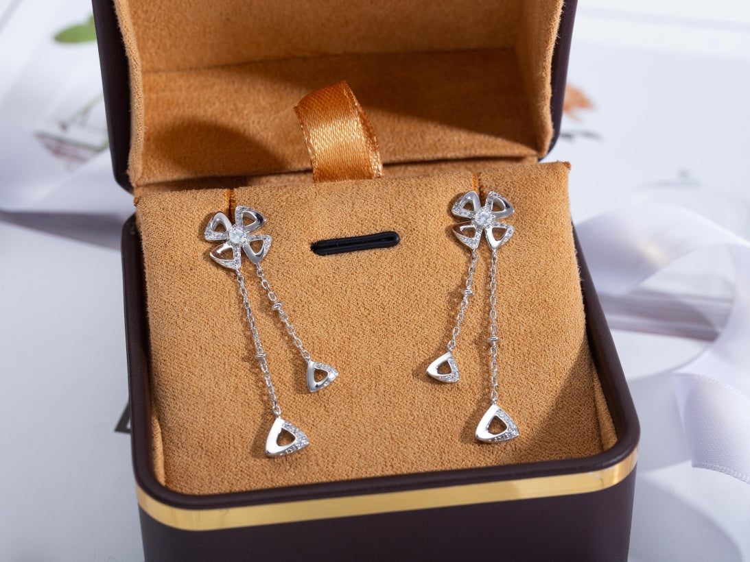 Bvlgari Fiorever Silver Cubic Zirconia Drop Earrings