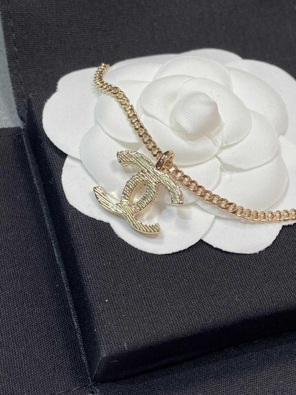 Chanel Pendant Half Cubic Zirconia Pink Gold Necklace