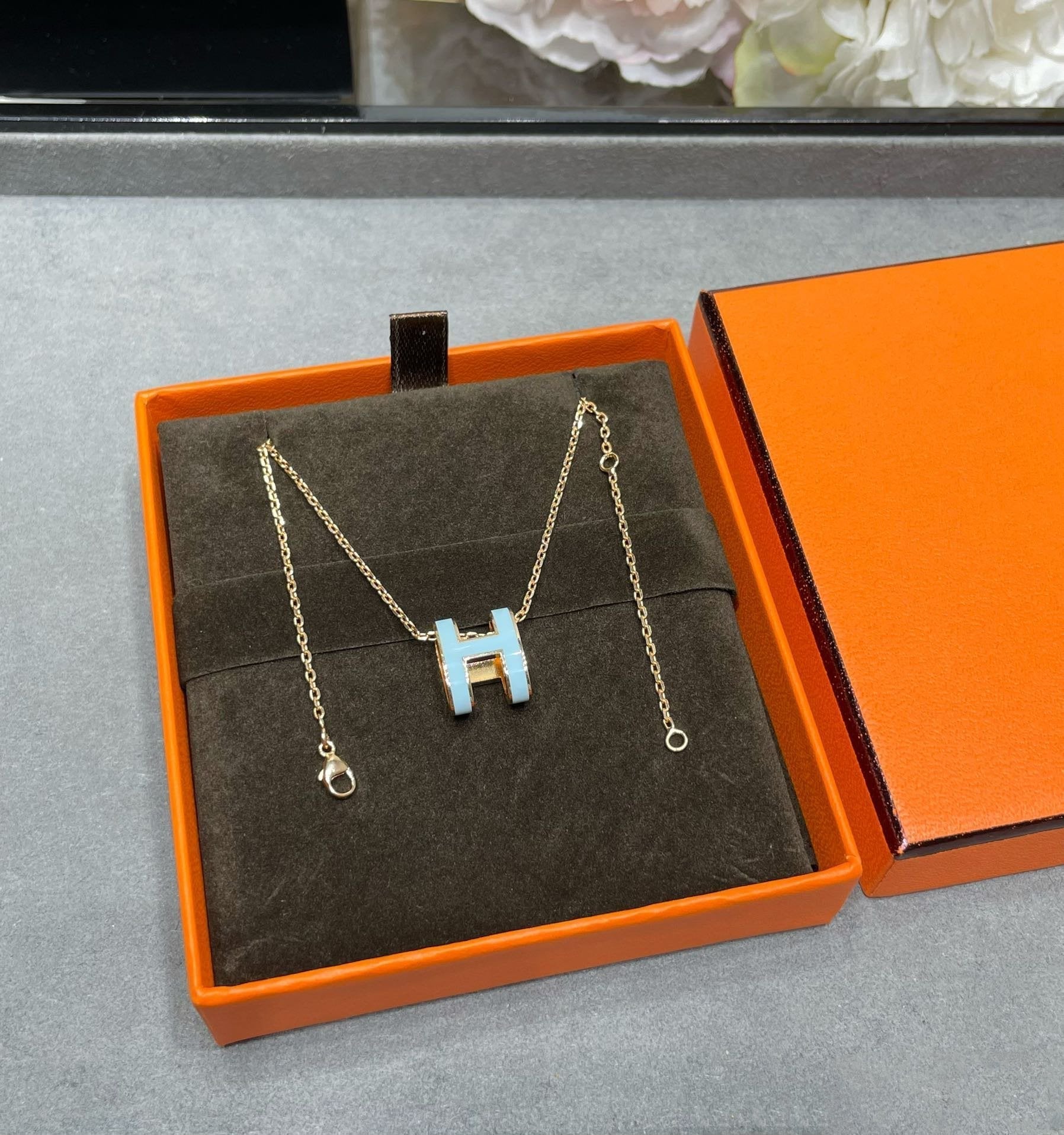 Hermes Pop H Sky Blue Necklace