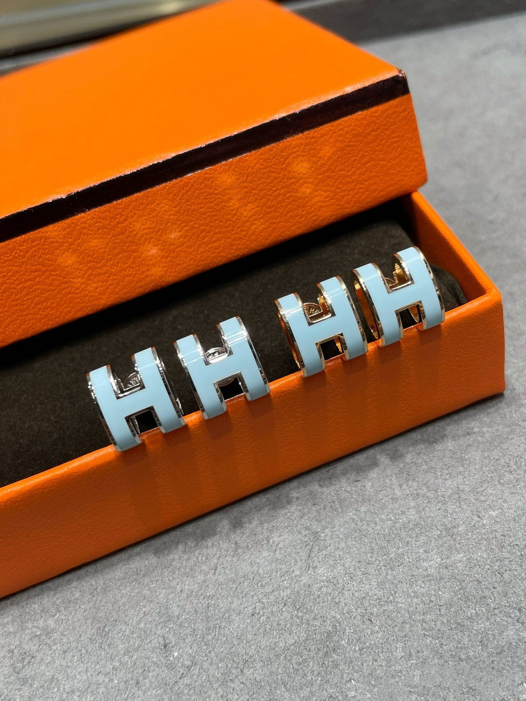 Hermes Pop H Sky Blue Stud Earrings