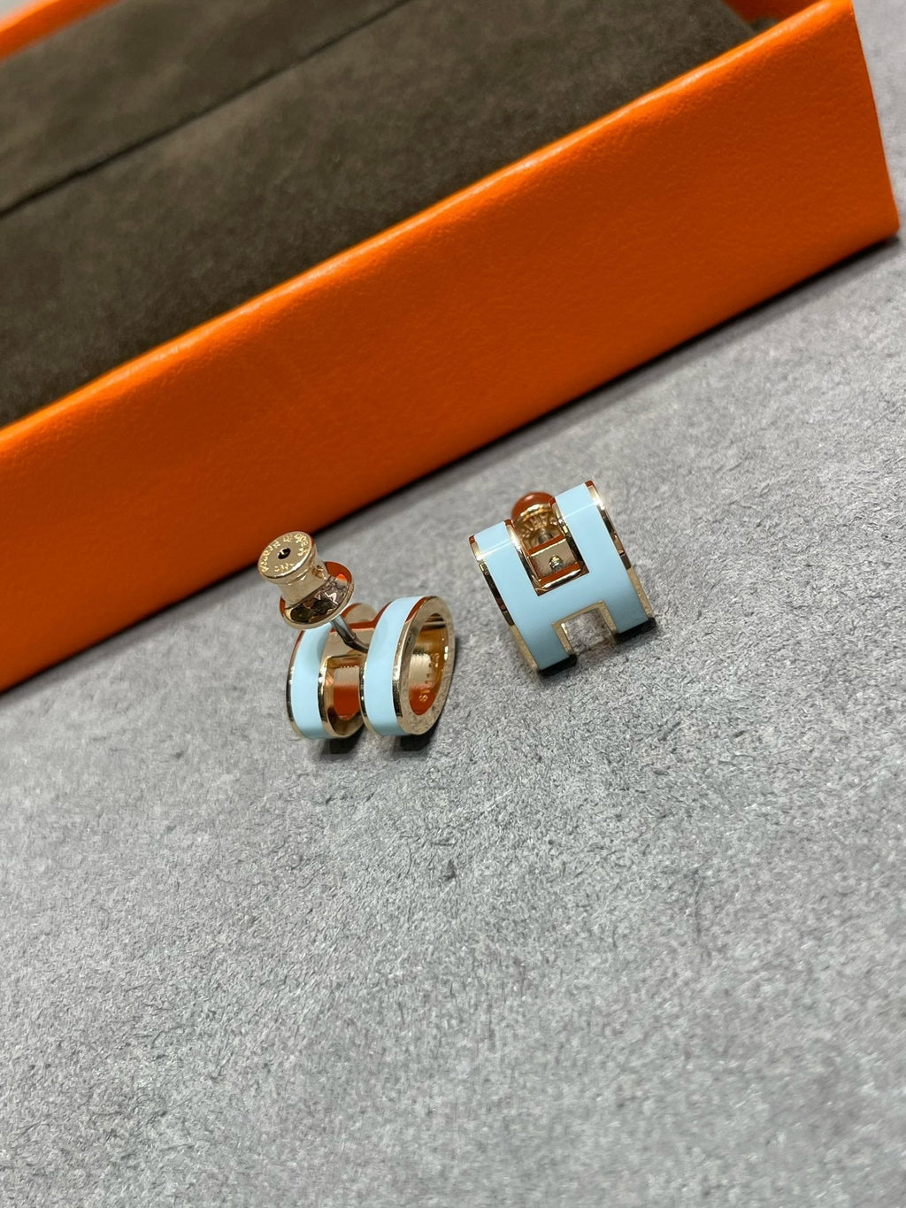 Hermes Pop H Sky Blue Stud Earrings