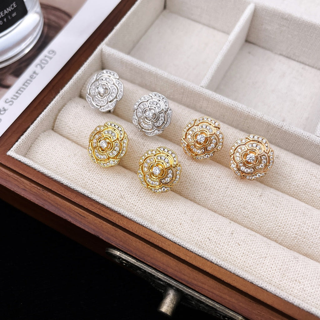 Chanel Bouton Camelia Cubic Zirconia Stud Earrings