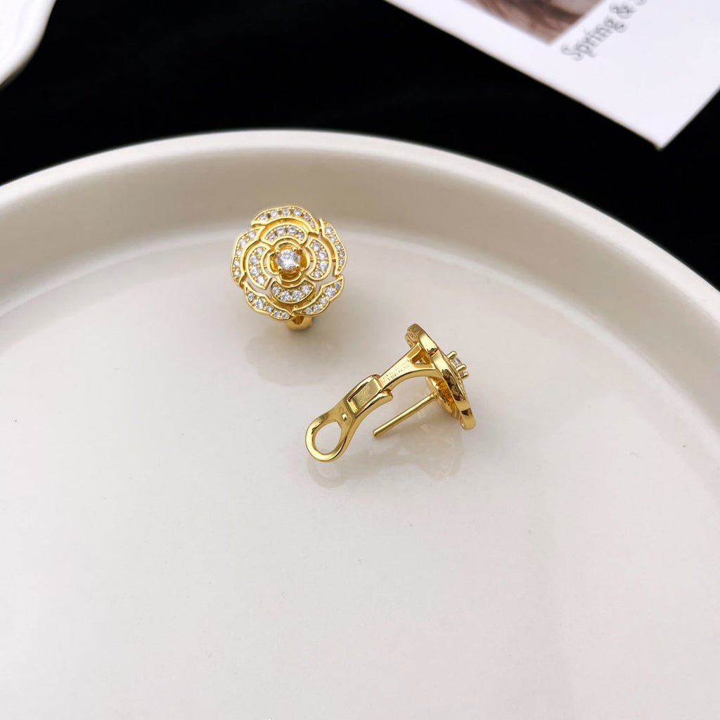 Chanel Bouton Camelia Cubic Zirconia Stud Earrings