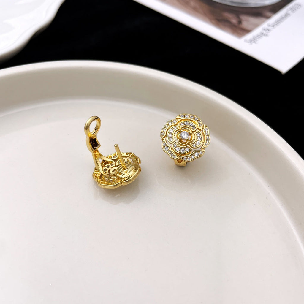 Chanel Bouton Camelia Cubic Zirconia Stud Earrings