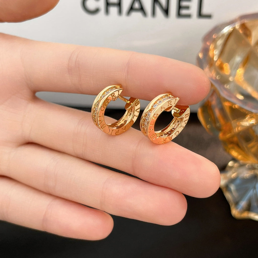 Bvlgari Zero 1 Cubic Zirconia Paved Mini Pink Gold Earrings